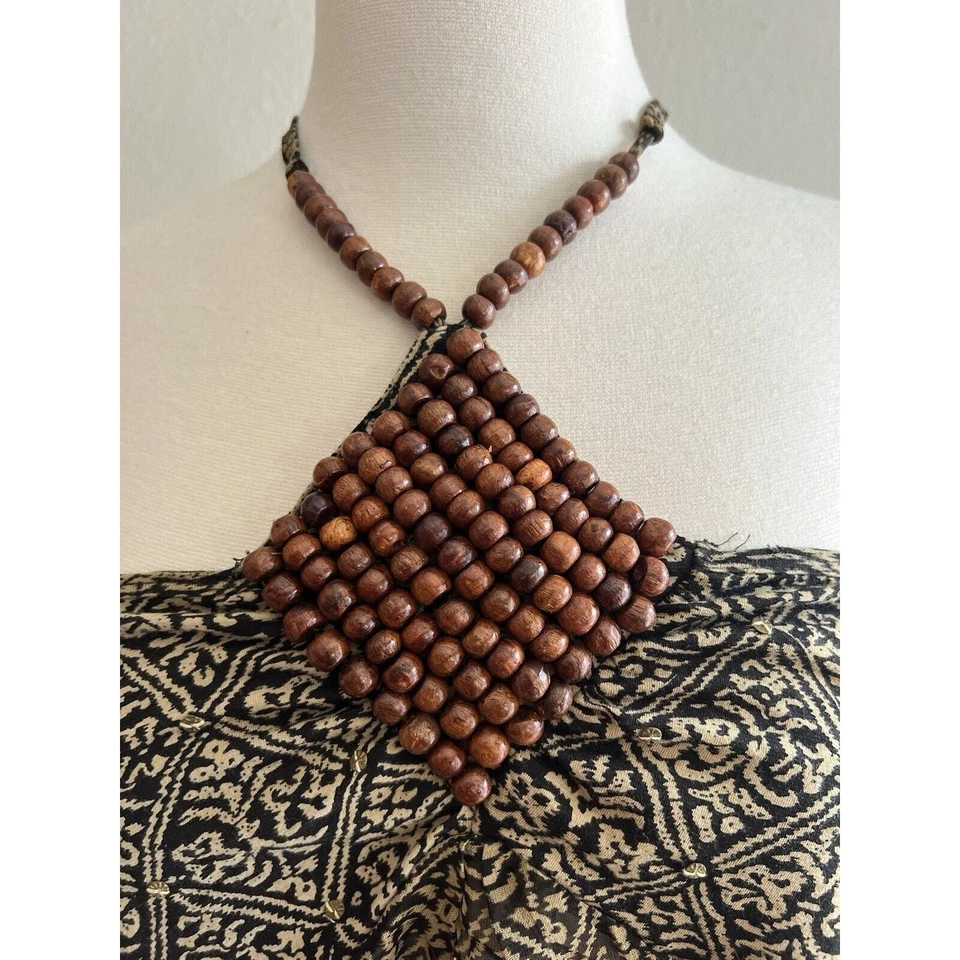 Dolce Cabo 复古透明领带吊带上衣木质串珠领带 Y2K 波西米亚度假 — 第 2/4 张图片