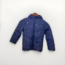 SWISS TECH Girls Winter Puffer Jacket Coat Faux Fur Lined Hood Navy Dot S 6-6X 