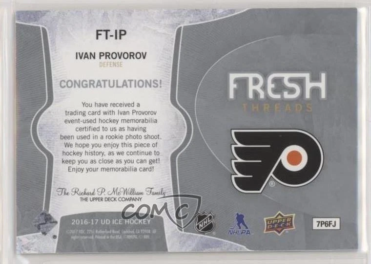 2016-17 Upper Deck Ice Fresh Threads Ivan Provorov #FT-IP Rookie RC - Image 2 of 2