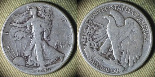 Half Dollar Liberty Walking : 1945 F-VF IRUS1075