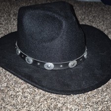 Black Western Hat with Silver Concho Band, 35% Polyester 65% Cotton