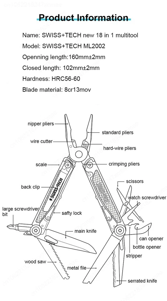 SWISS TECH 18 in 1 Multitool Pliers EDC Folding Multi-functional Tool Screwdrive - Bild 4 von 4
