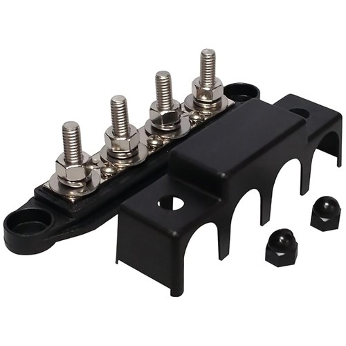 1* Black 5/16" 4 Stud Power and Ground Distribution Block with Cover M8 - Picture 6 of 10