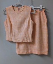 Vintage 60's MOD Peach Cropped Top Pencil Skirt Set Metal Zippers XS