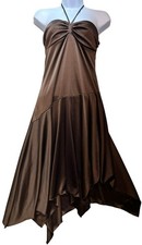 Speechless Womens Y2K Halter Asymmetrical Midi Dress Smocked Back Size S Brown