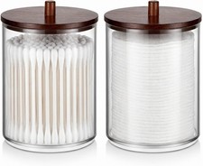 Glass Qtip Holder Dispenser Set, 2 PCS Cotton Swab Holder 10oz Qtip Container