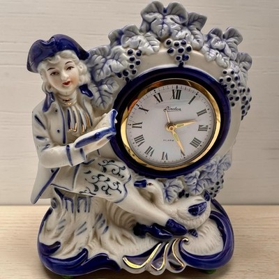 LOVELY VINTAGE Linden ALARM CLOCK BISQUE PORCELAIN JAPAN WIND-UP MOVEMENT.