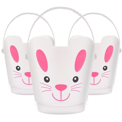 Easter Buckets, Set of 3 Plastic Easter Bunny Baskets with Handles, Empty Pla...