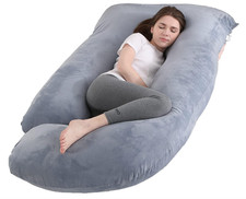 Pregnancy Pillow J-Shaped 59 Inch Full Body Pillow Velvet Cover Washable Gray XL