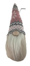 Pink Plaid Christmas Holiday Plush Gnome Ornament Stands 8" Tall