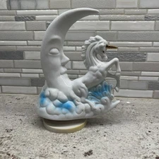 Vintage Emson Unicorn & Crescent Moon Porcelain Musical Figurine, Fly Me To Moon