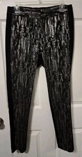 Per Se Carlisle Ponte Knit Pants Black Tapered Stretch 8 Metallic Front