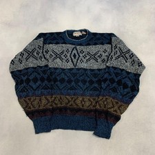 Vintage Knitted Jumper Abstract Patterned Grandad Knit Sweater Men's M