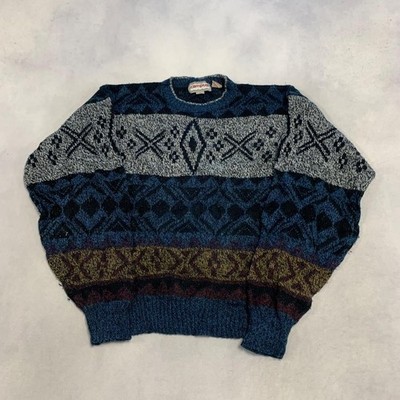 Vintage Strickpullover Abstrakt Gemustert Opa Strickpullover Herren M