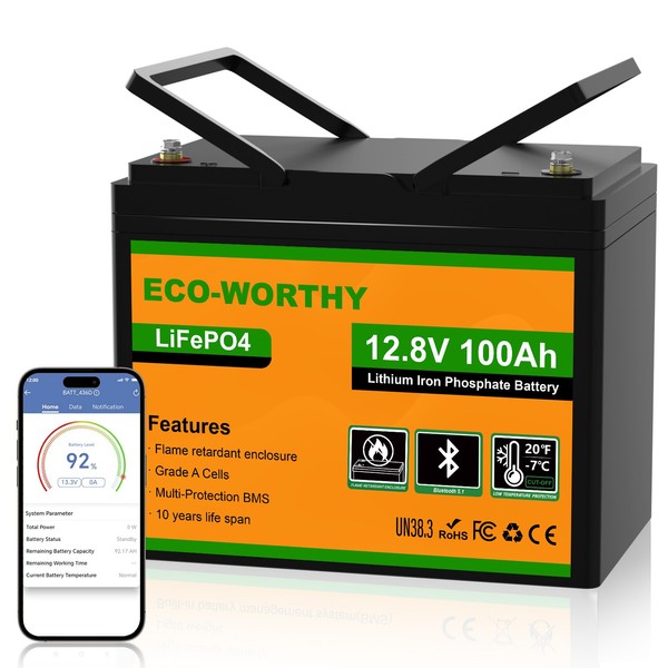 12V 100Ah Lifepo4 Lithium Batterie Bluetooth Bms Solar Wohnmobil Boot-image