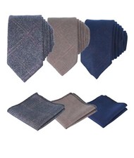 Mens Boys Kids Matching Check Tweed Slim Tie Pocket Squares Handkerchief Set