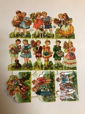 Large Vintage Victorian Era Die Cut Scrap Valentines Germany Kids With Flowers