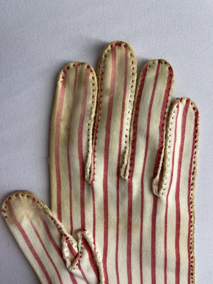 Guantes Le Gant Hermes de colección de los años 50 de gamuza derecha a rayas blancas y rojas talla 7 Foto 4 de 4