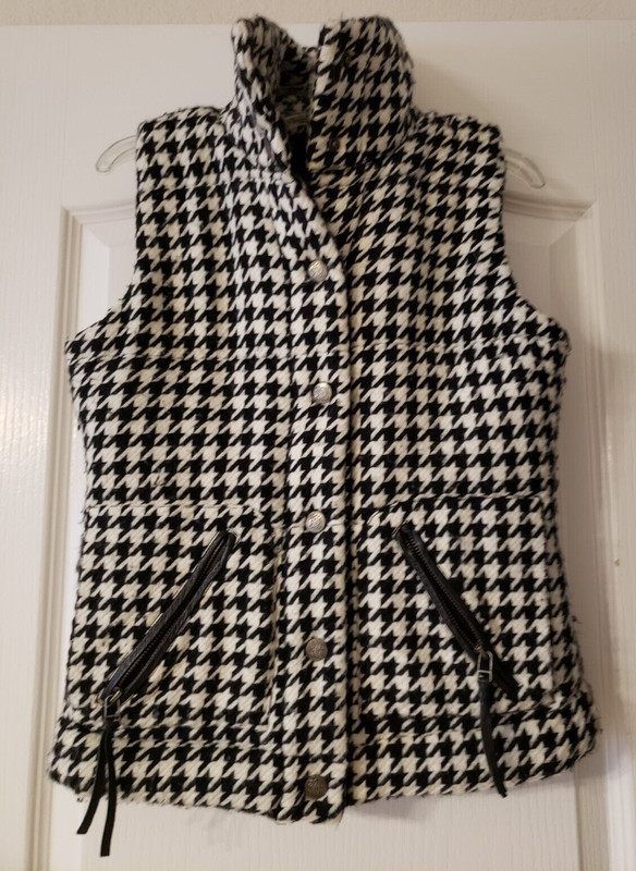 BB DAKOTA Houndstooth Thick Hooded Vest Removable Hood Size S