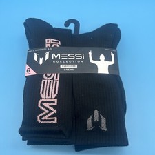 Messi Collection Mid Calf Cushioned Crew Socks 6 Pairs Men  s Size 6-12 Black New