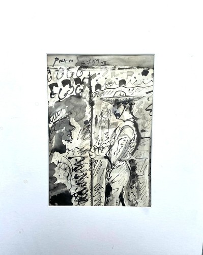Picasso original ink picador painting not a print mounted with backing board
