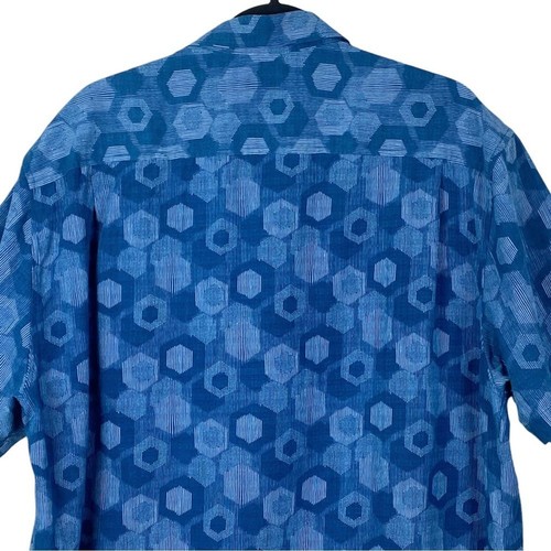 Tommy Bahama Hawaiihemd Seide geometrisches Muster Gr. XL blau kurzarm Herren - Bild 6 von 14