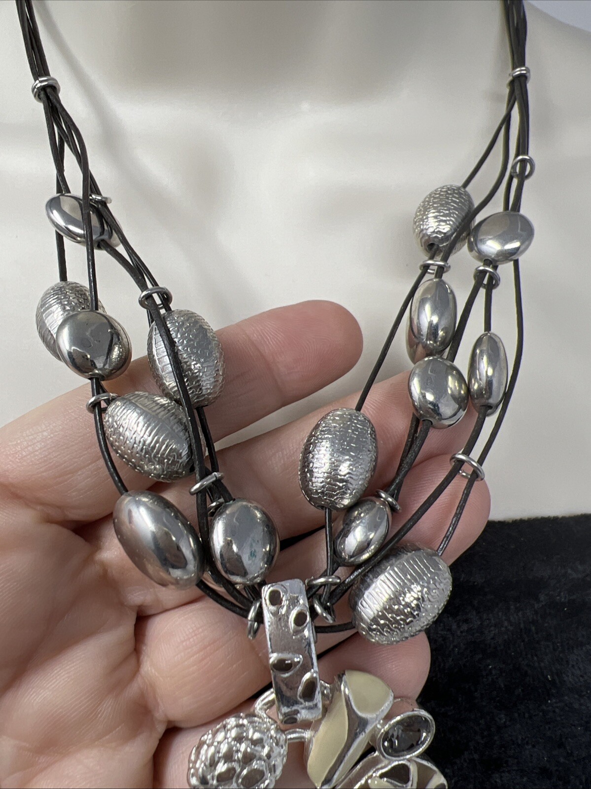 Chico's Necklace Multi-Stranded Silver Beaded Boh… - image 3
