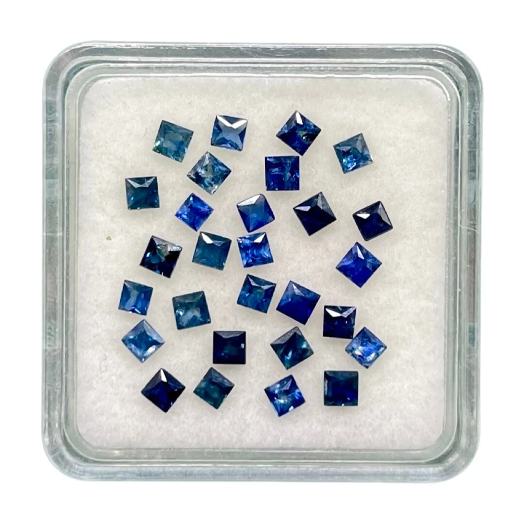 28 Pcs Natural Blue Sapphire 2mm Square Cut Loose Gemstones Lot Sri Lanka
