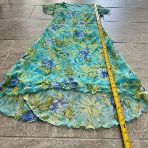 Robbie Bee 100% silk blue green floral fairycore VNeck Midi Dress Sz 12 Milkmaid - Picture 5 of 8