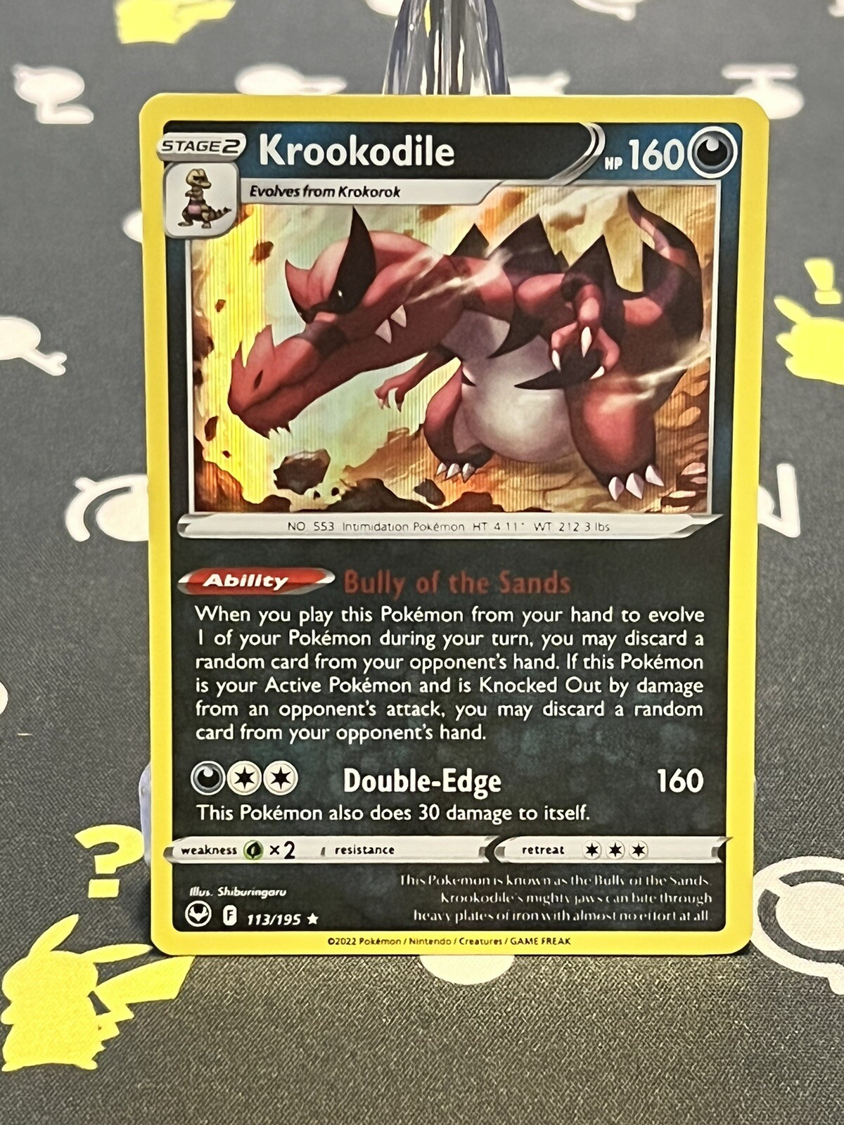 ⚫ Krookodile, 113/195, Silver Tempest, Holo Rare, Pokemon TCG, Near Mint