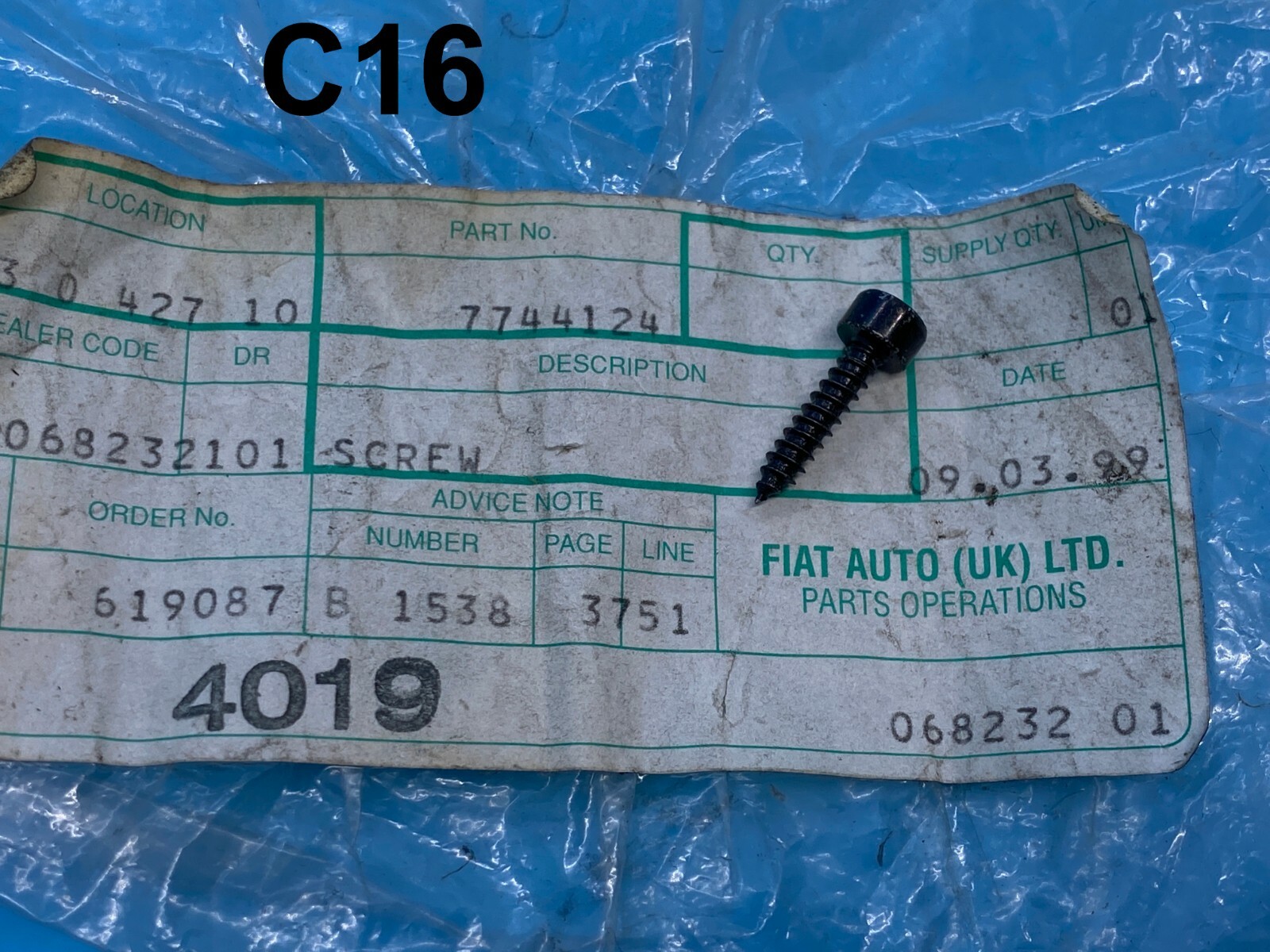 GENUINE OE FIAT ALFA LANCIA DELTA DASHBOARD SCREW 3.5x20mm CAP 