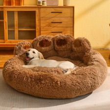 Dog Bed Cat Mat Round Large Pet House Long Plush Deep Sleeping Warm Bear Paw Sha