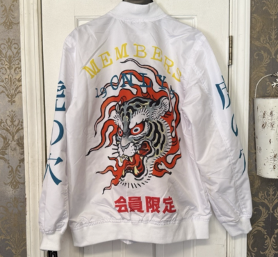 MEMBER'S ONLY MEN'S JACKET FULL FRONT ZIP WHITE MULTI COLOR TIGER
