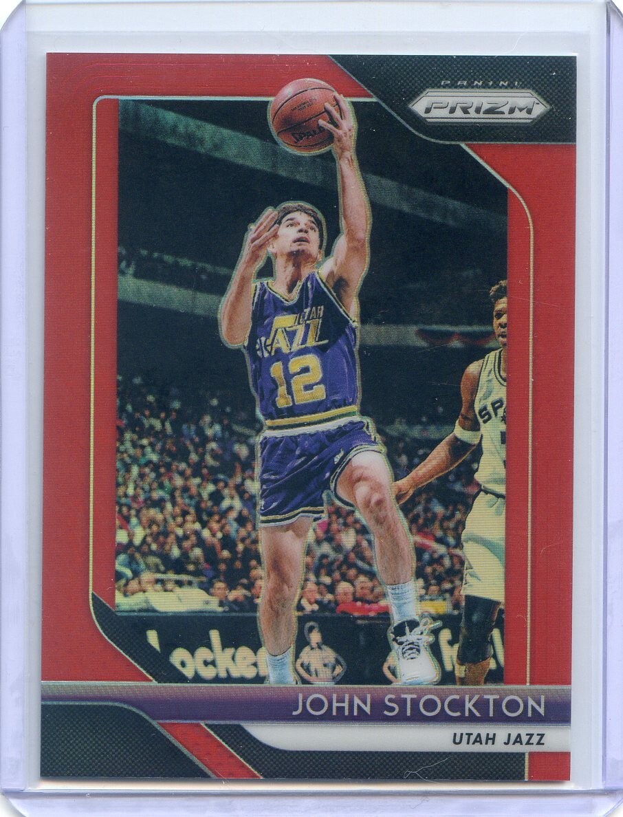 2018-19 Panini Prizm Basketball JOHN STOCKTON #185 RED PRIZM /299 JAZZ