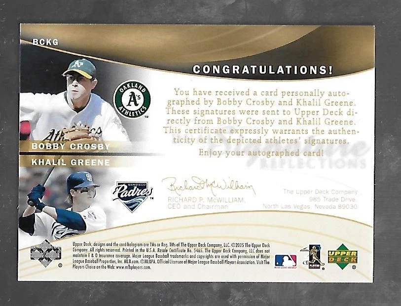 Bobby Crosby/Khalil Greene 2005 cubierta superior doble firma reflejos automático #BCKG Foto 2 de 2
