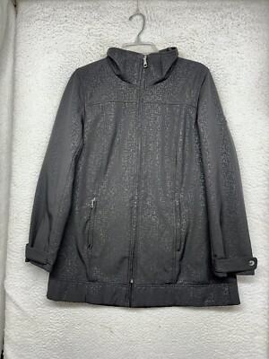 Calvin Klein Jacket Womens Large Black Windbreaker Rain Overcoat Stretch