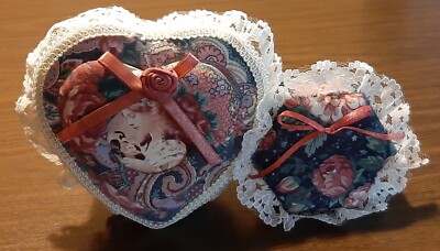 5'' Vintage Victorian Heart-Shaped Jewelry Trinket Box & Small Hexagon Shaped Box