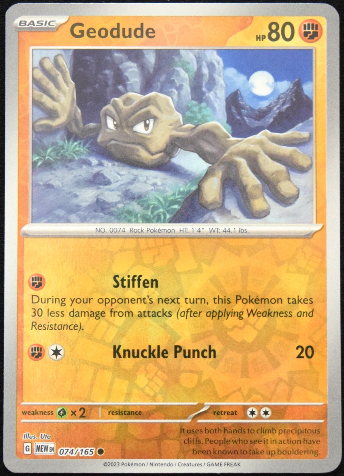 Pokemon TCG Geodude 074/165 Scarlet & Violet 151 Reverse Holo Common Card - NM