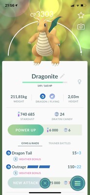 Dragonite Pokemon Gen1 GO Lv 35 Pokémon Not Shiny Master League PVP Kanto
