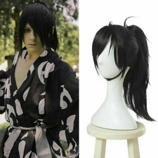 Dororo Hyakkimaru Cosplay Wig Black Long Straight Ponytail Bangs Hair Free Ship/