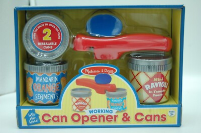 Play Food Melissa & Doug Working Can Opener With Cans Rare