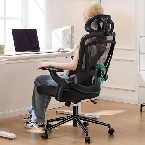 Ergonomic Office Chair, High Back Desk Chair with 2D Inky Black with Headrest
