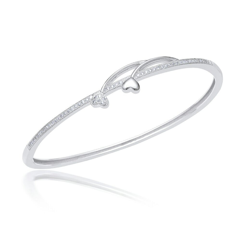 Stylish 925 Silver CZ Bangle Bracelet with 0.54CT Round Cut Stone for Girlfriend-image