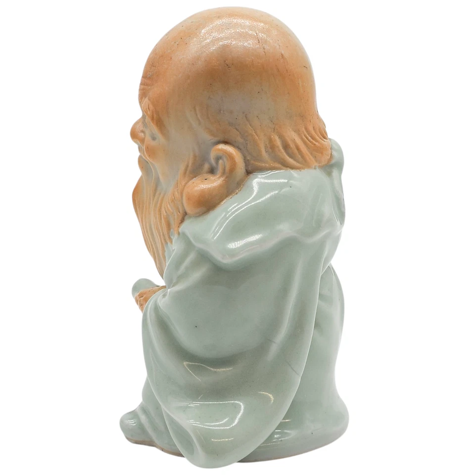 Антикварная фигурка бога мудрости Кутани Фукурокудзю глазурь Селадон Япония 7,5 дюйма - Изображение 4 из 4