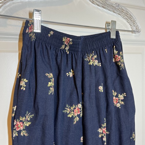 Laura Ashley Vintage 80s Blue Floral Pants Viscose Wool Size Small Romantic - Picture 2 of 7
