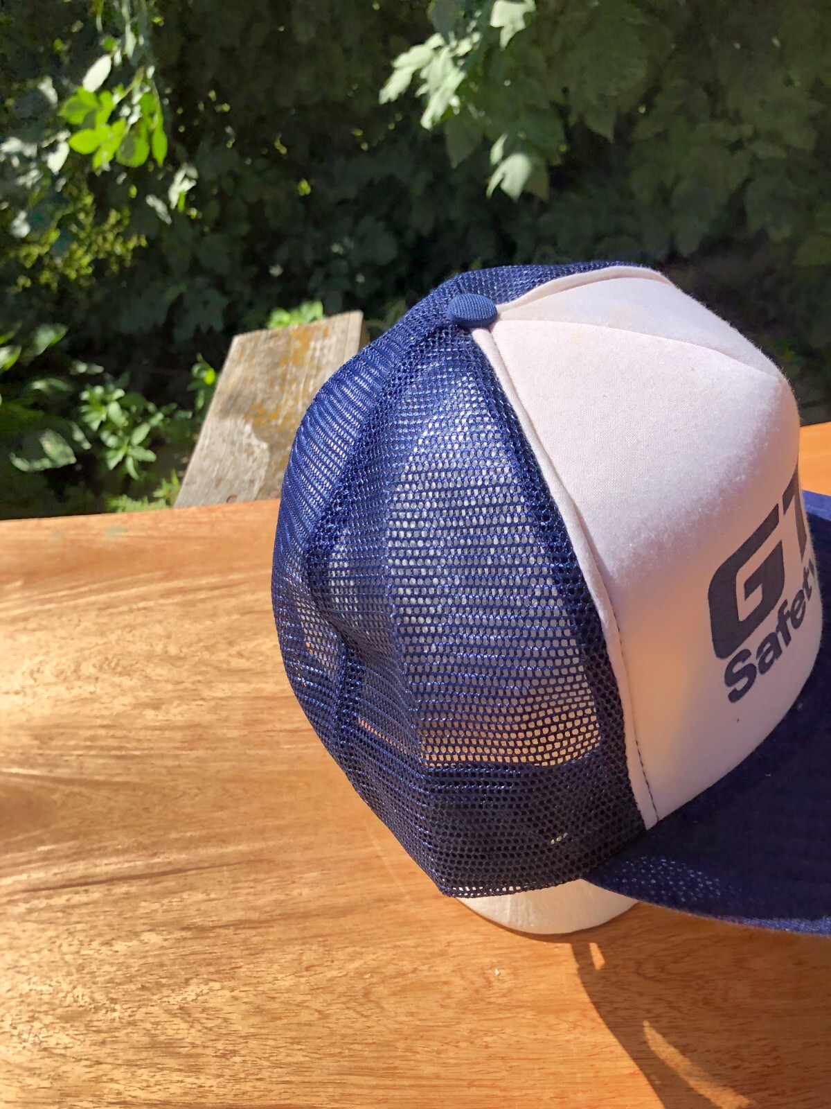 GTE Safety First Snapback Trucker Cap Hat San Sun STAINED AS IS Vintage Cap Hat