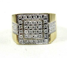 Natural Round Diamond Wide Square Cluster Men's Ring Band 14k Yellow Gold 1.16Ct