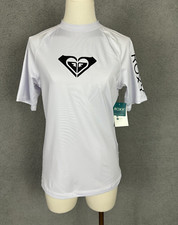 Roxy Women's Whole Hearted Short Sleve Rashguard White Large New With Tag's.