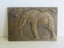 Rare Vintage Art Deco Maurice Rene Thenot Bronze Elephant Art Plaque Medal