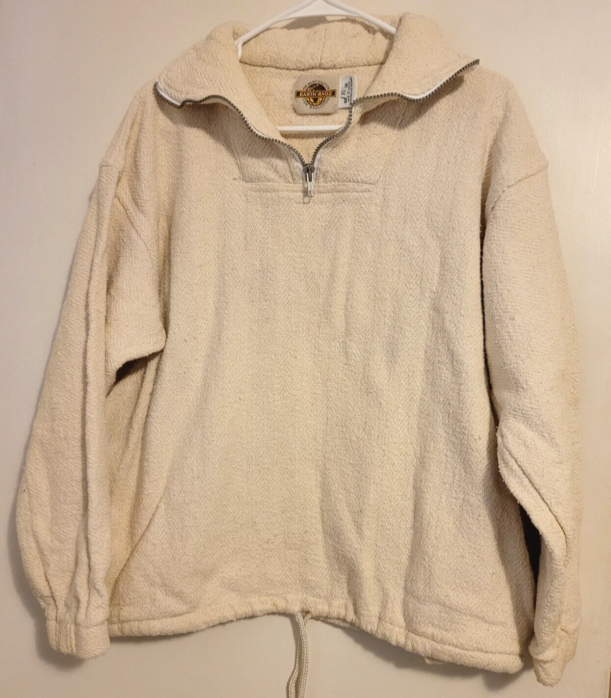 OFF WHITE Giacca Earth Ragz Baha XL bianco sporco pullover pesante cerniera cotone Messico unisex